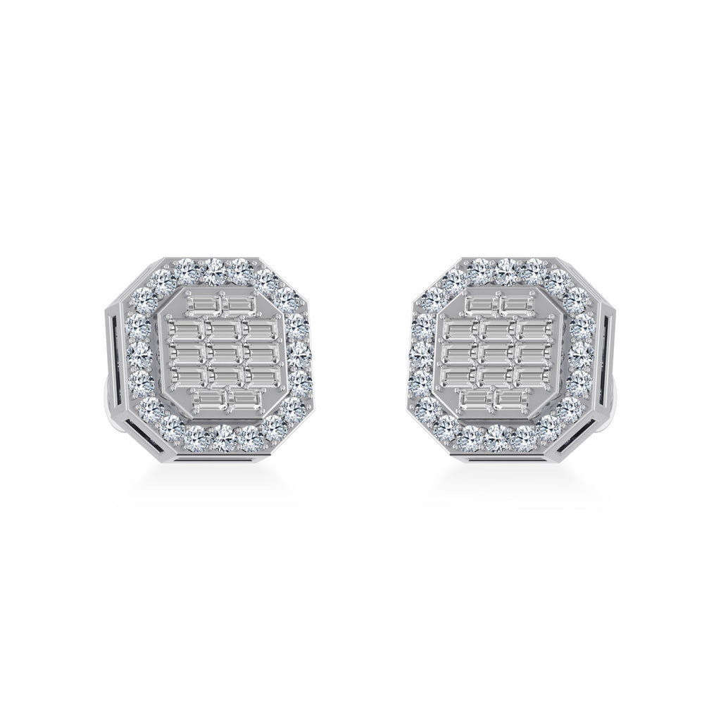 10K White Gold Diamond Designer Stud Earring 1/2 Cttw