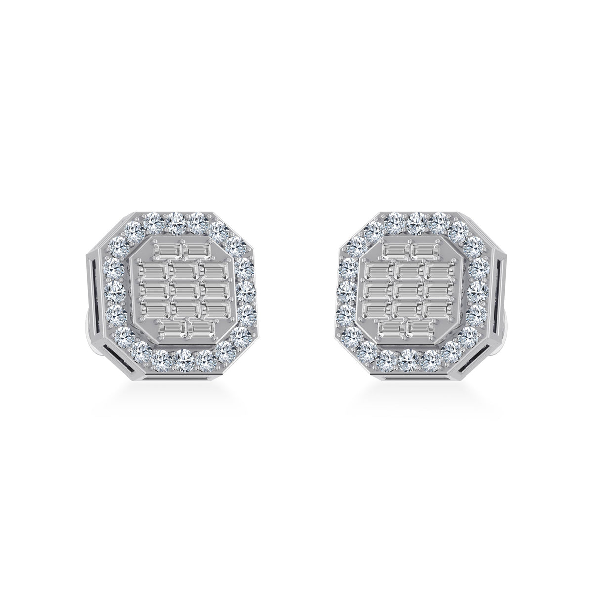 10K White Gold Diamond Designer Stud Earring 1/2 Cttw