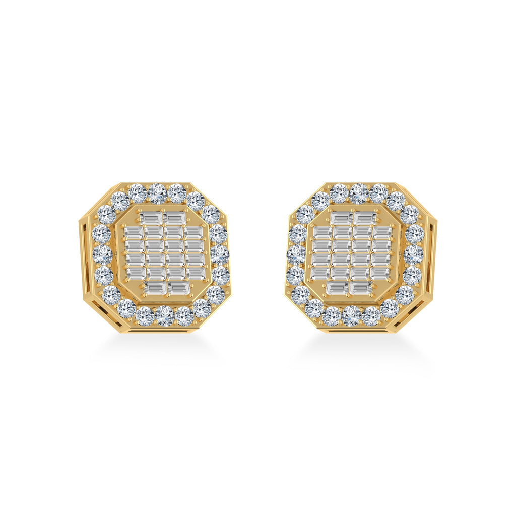 10K Yellow Gold Diamond Designer Stud Earrings 7/8 Cttw