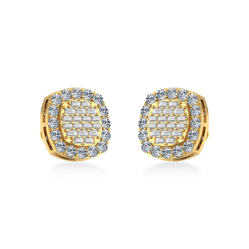 10K Yellow Gold Round Baguette Diamond Stud Earrings 1 Cttw