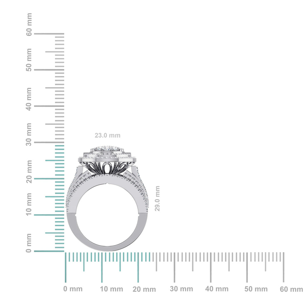 10K White Gold Round Baguette Diamond Womens Sz 7 Oval Shape Designer Bridal Ring 2-5/8 Cttw