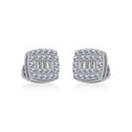 14K White Gold Round Baguette Diamond Square Shape Cluster Stud Earring 1/4 Cttw