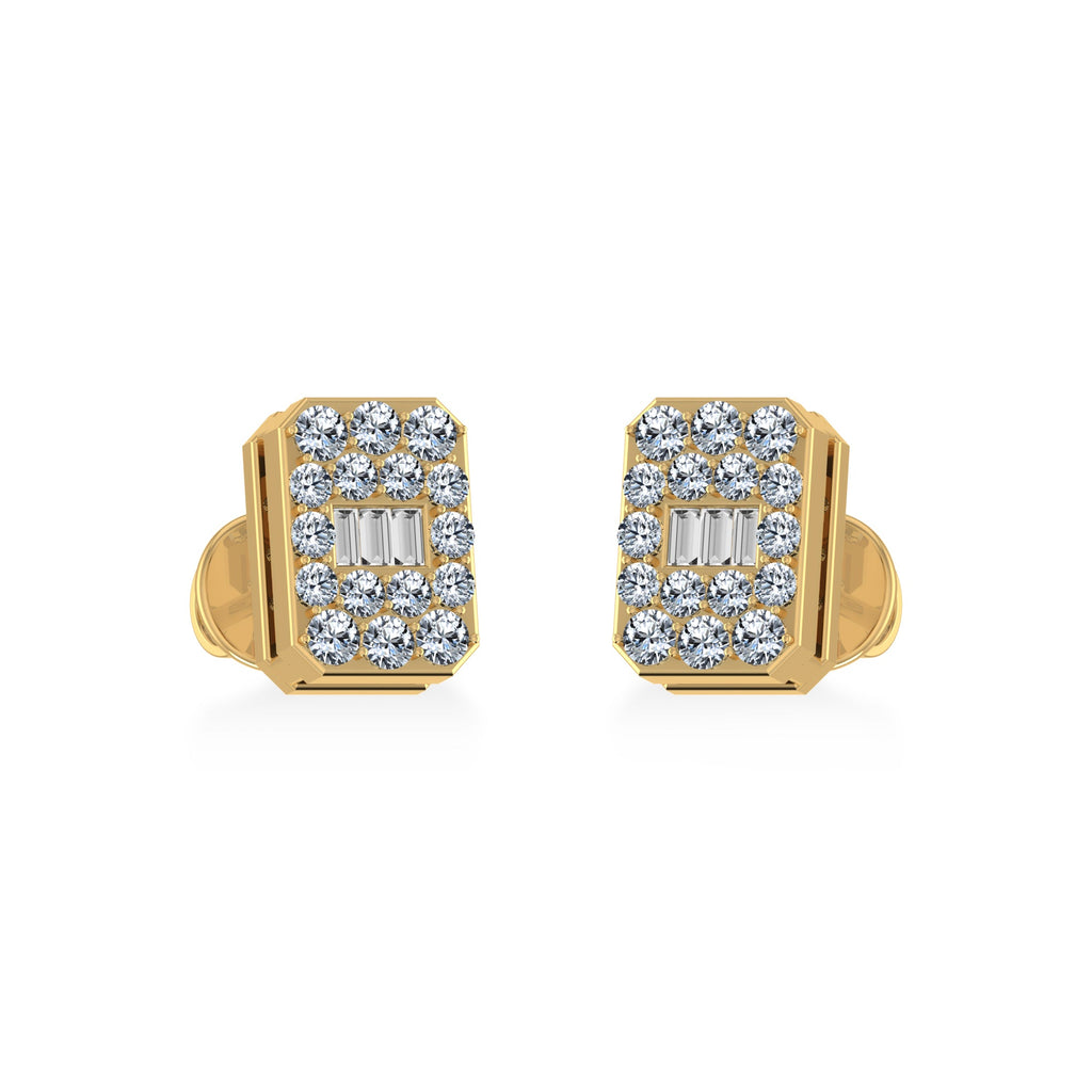 14K Yellow Gold Baguette Diamond Emerald Shape Stud Earrings 1/5 Cttw