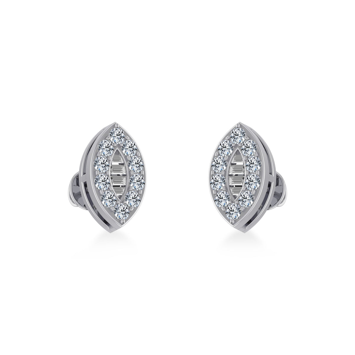 14K White Gold Baguette Diamond Marquise Shape Stud Earring 1/4 Cttw