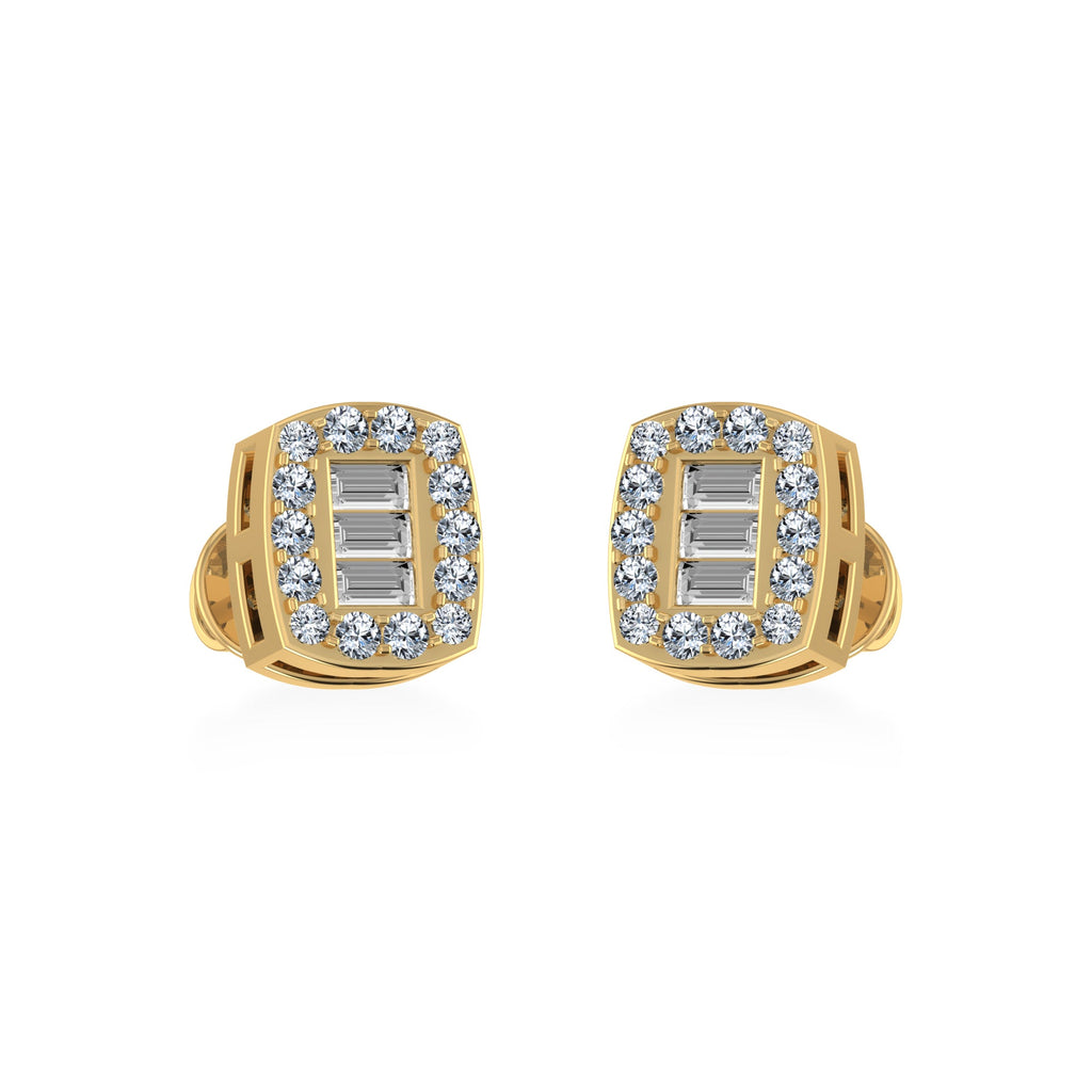 14K Yellow Gold Round Baguette Diamond Stud Earrings 1/5 Cttw