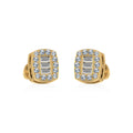 14K Yellow Gold Round Baguette Diamond Stud Earrings 1/5 Cttw