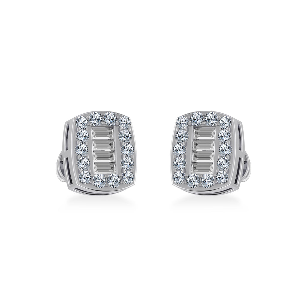 14K White Gold Round Baguette Diamond Stud Earring 3/8 Cttw