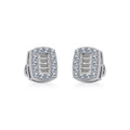 14K White Gold Round Baguette Diamond Stud Earring 3/8 Cttw