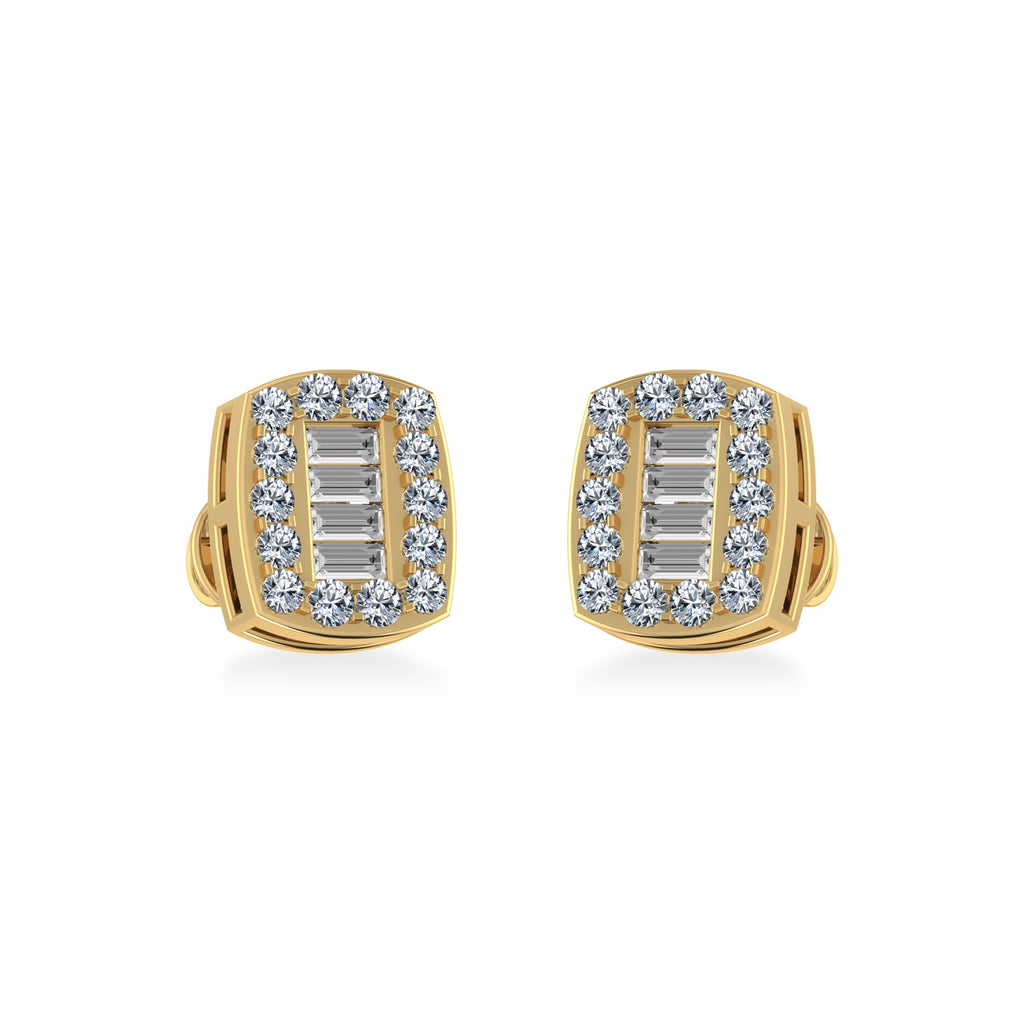 14K Yellow Gold Round Baguette Diamond Stud Earring 3/8 Cttw