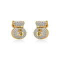 14K Yellow Gold Round Diamond Money Dollar Bag Designer Stud Earrings 1/6 Cttw