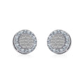 14K White Gold Round Baguette Diamond Halo Stud Earrings 1/2 Cttw