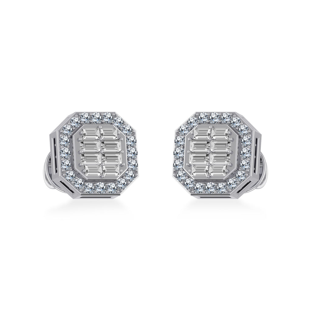 14K White Gold Round Baguette Diamond Stud Earrings 1/4 Cttw