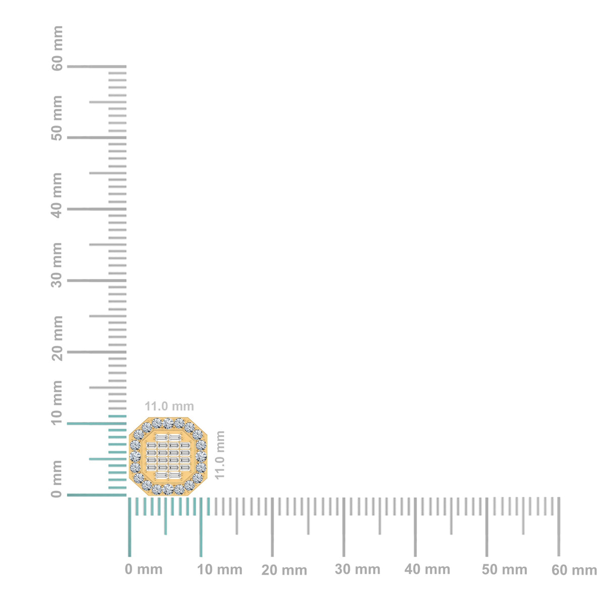 14K Yellow Gold Round Baguette Diamond Designer Stud Earrings 7/8 Cttw