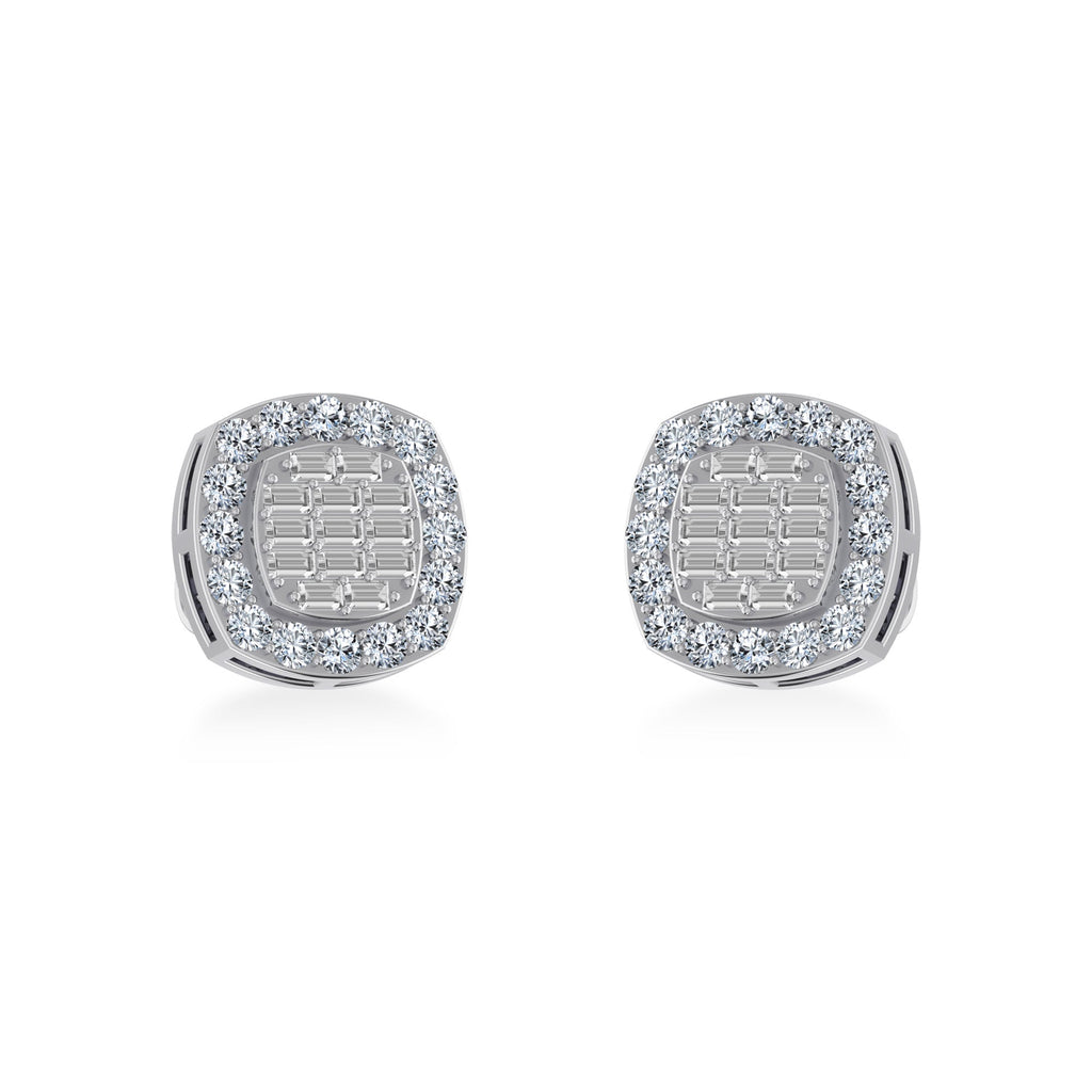 14K White Gold Round Baguette Diamond Stud Earring 5/8 Cttw