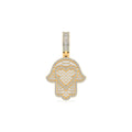 10K Yellow Gold Round Baguette Diamond Heart Hamza Hand Religious Charm Pendant 1-3/4 Cttw
