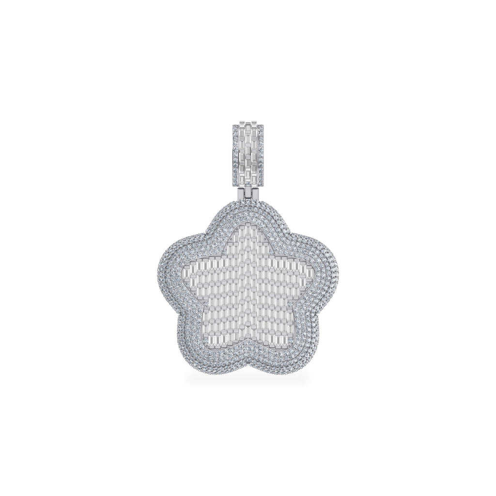 10K White Gold Round Baguette Diamond Star Designer Charm Pendant 3-3/4 Cttw