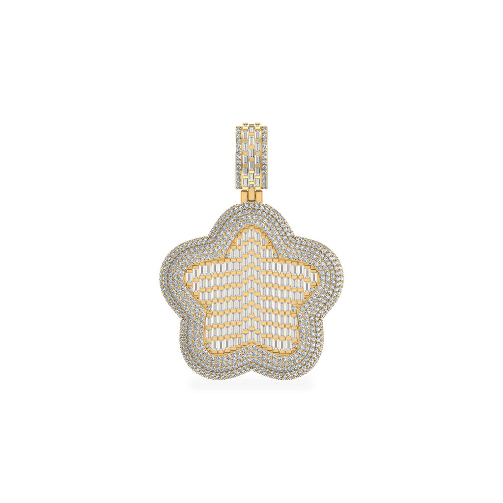 10K Yellow Gold Round Baguette Diamond Star Designer Charm Pendant 3-3/4 Cttw