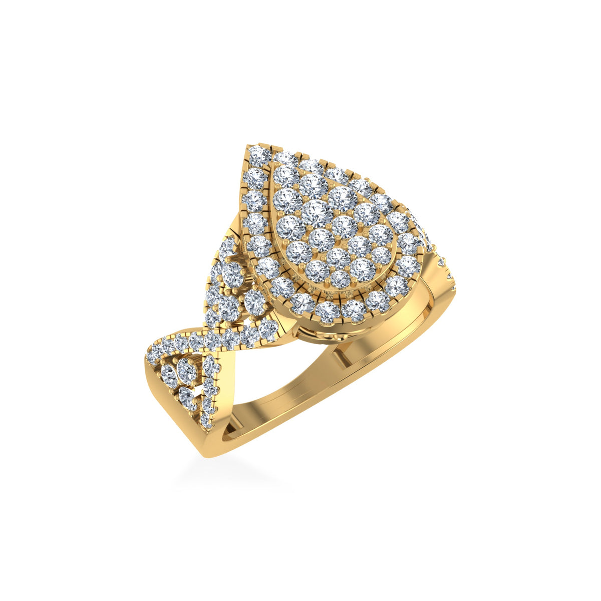 10K Yellow Gold Round Diamond Pear Shape Halo Designer Womens Ring SZ 7 1-3/8 Cttw