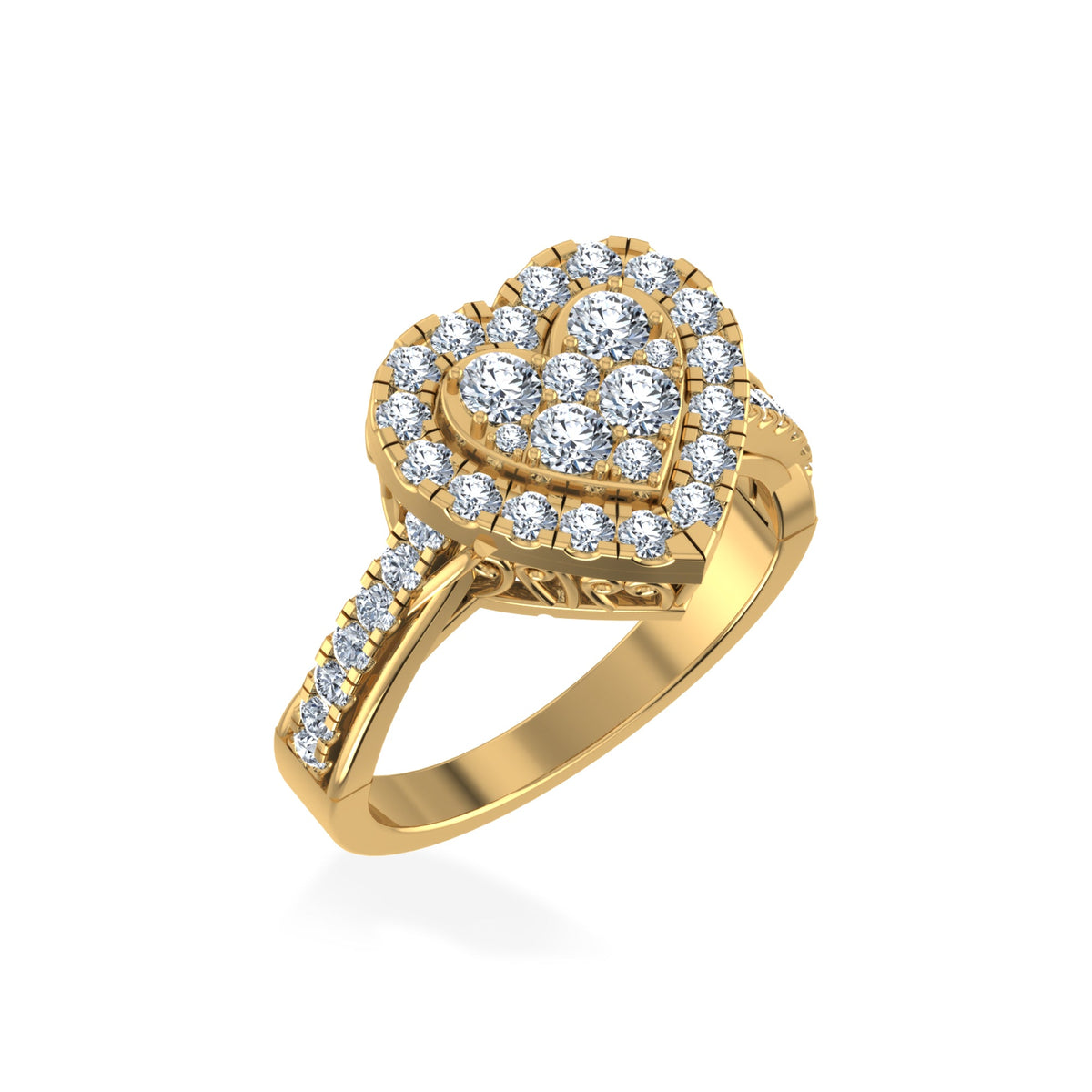 10K Yellow Gold Round Diamond Heart Shape Halo Womens Ring SZ 7 1 Cttw