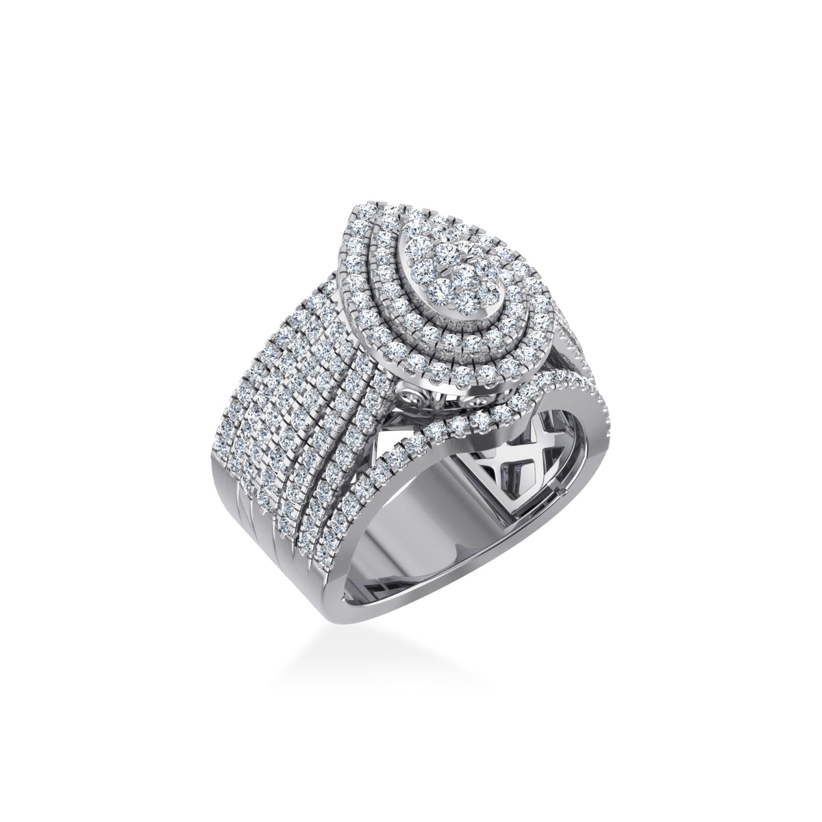 10K White Gold Round Diamond Pear Shape Designer Womens Ring SZ 7 1-7/8 Cttw