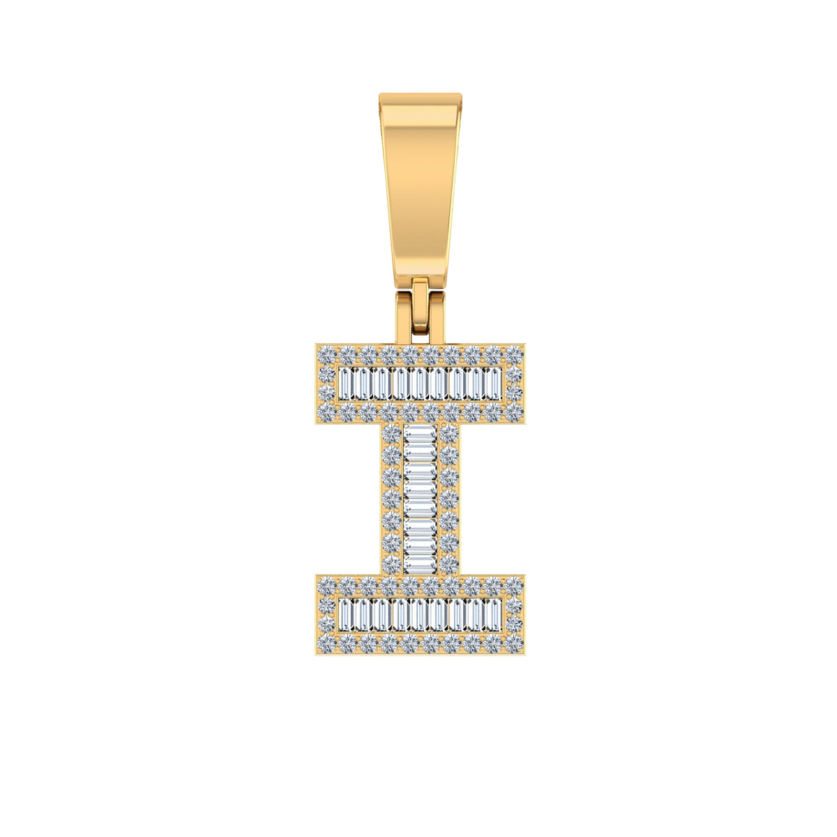 10K Yellow Gold Baguette Diamond Initial I Letter Pendant 1/3 Cttw