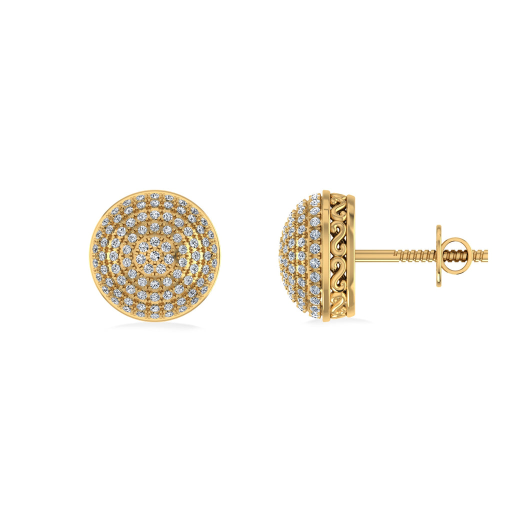 10K Yellow Gold Round Diamond Designer Mens Stud Earring 3/8 Cttw