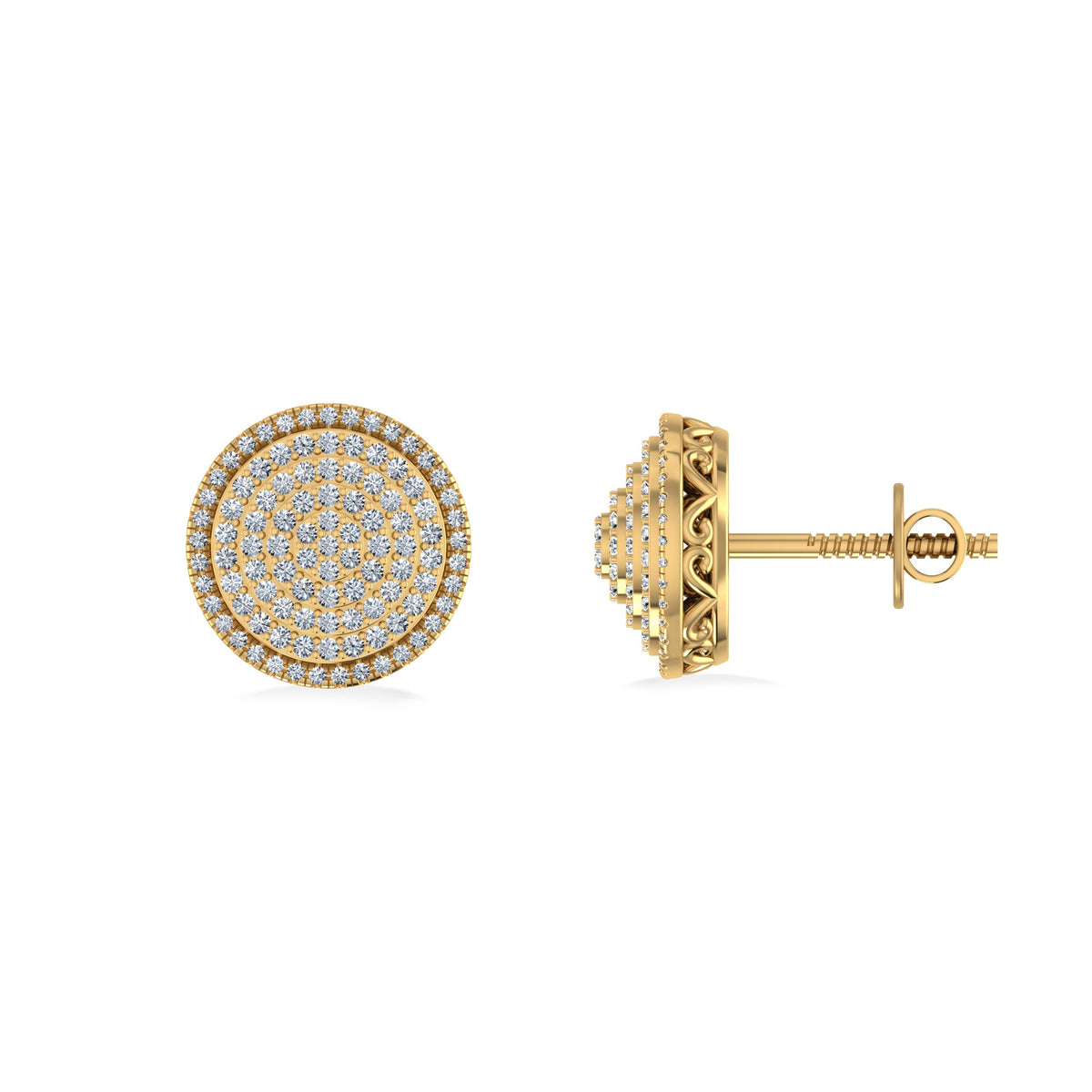10K Yellow Gold Round Diamond Designer Mens Stud Earring 3/8 Cttw