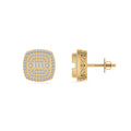 10K Yellow Gold Round Baguette Diamond Square Shape Designer Mens Stud Earring 1/3 Cttw