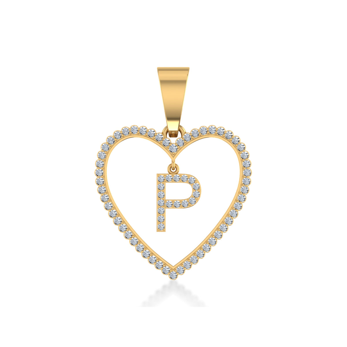 10K Yellow Gold Diamond Initial Heart P Letter Pendant 1/5 Cttw