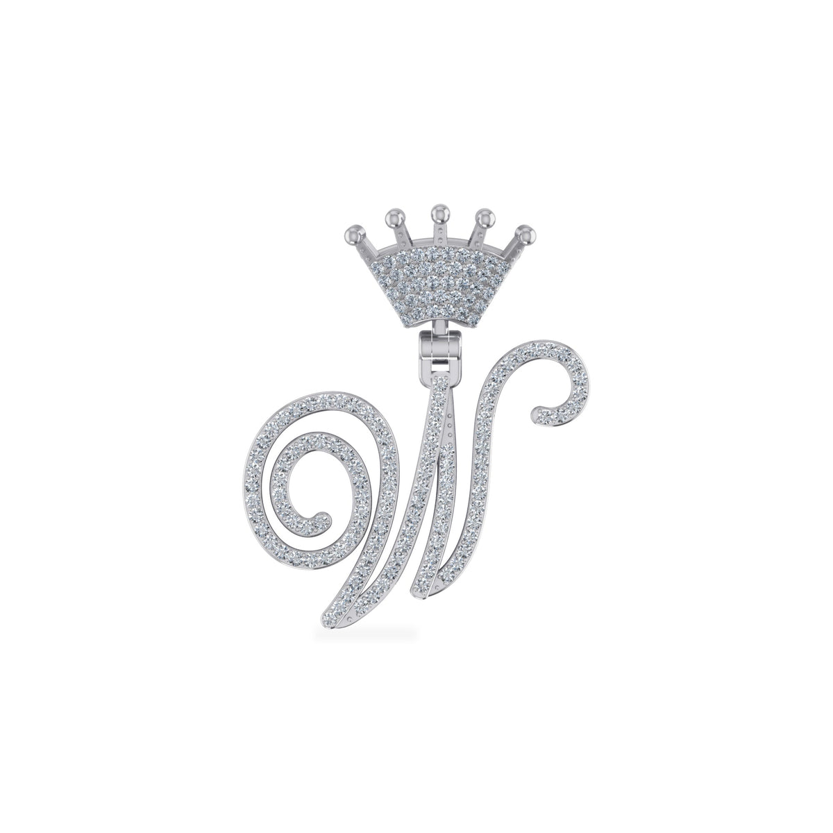 10K White Gold Round Diamond Crown W Letter Initial Pendant 1/4 Cttw