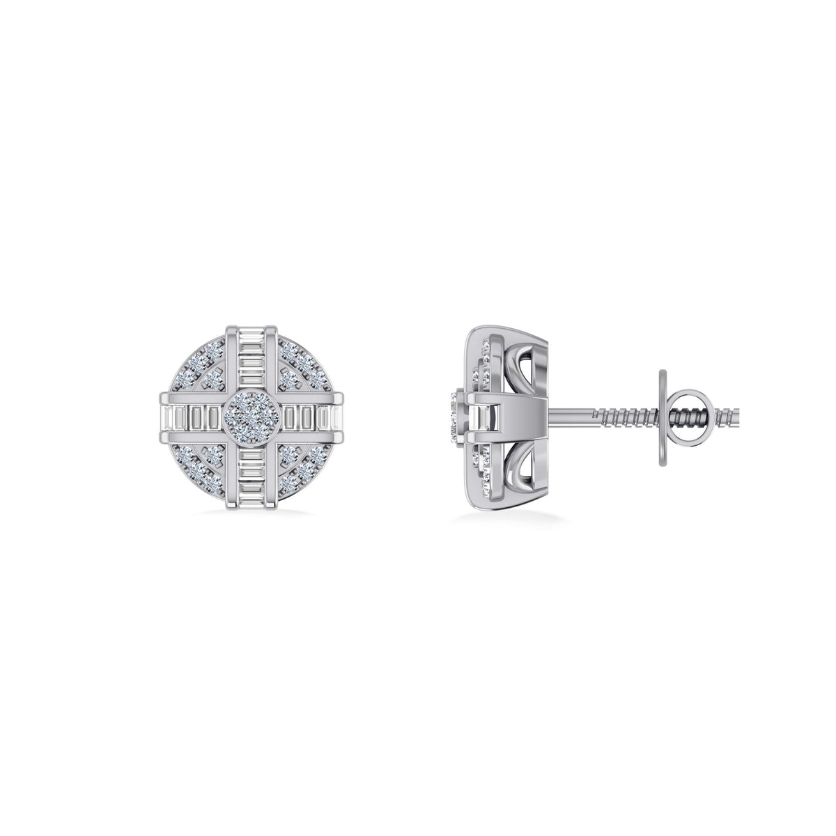 10K White Gold Round Diamond Designer Mens Stud Earring 1/4 Cttw