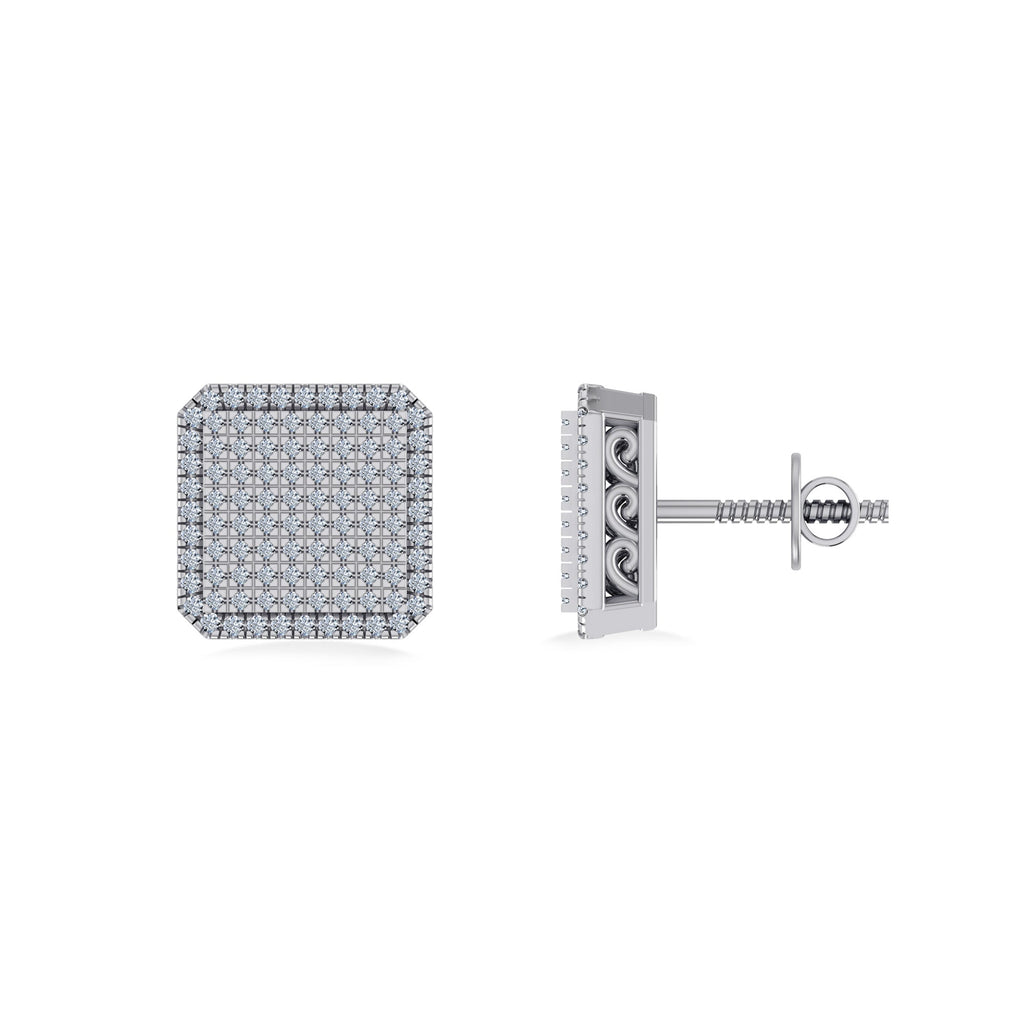 10K White Gold Round Diamond Square Shape Designer Mens Stud Earring 1/3 Cttw