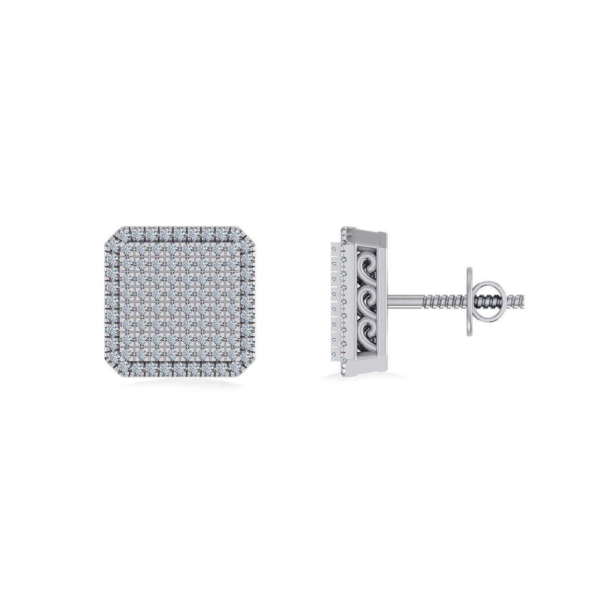 10K White Gold Round Diamond Square Shape Designer Mens Stud Earring 1/3 Cttw