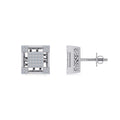 10K White Gold Round Baguette Diamond Square Shape Designer Mens Stud Earring 3/8 Cttw