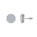 10K White Gold Round Diamond Octagon Shape Designer Mens Stud Earring 1/4 Cttw