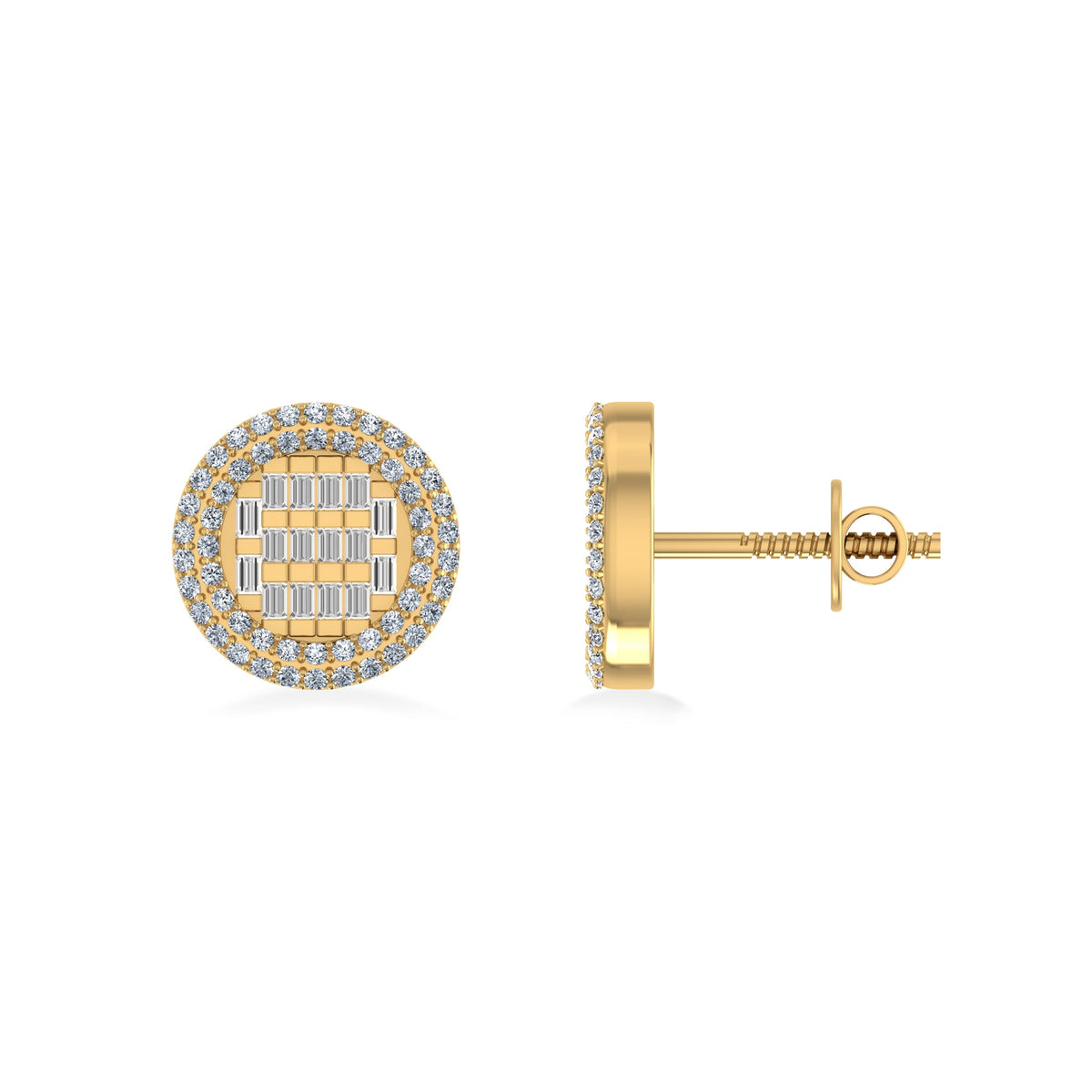 10K Yellow Gold Round Baguette Diamond Halo Designer Earring 5/8 Cttw