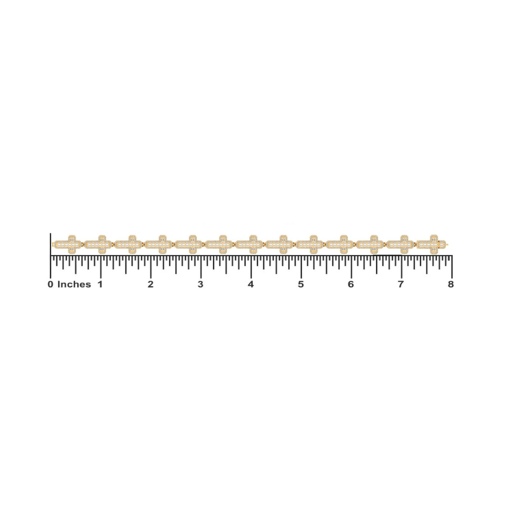 10K Yellow Gold Round Baguette Diamond Cross Religious 8 Inch Bracelet 3 Cttw