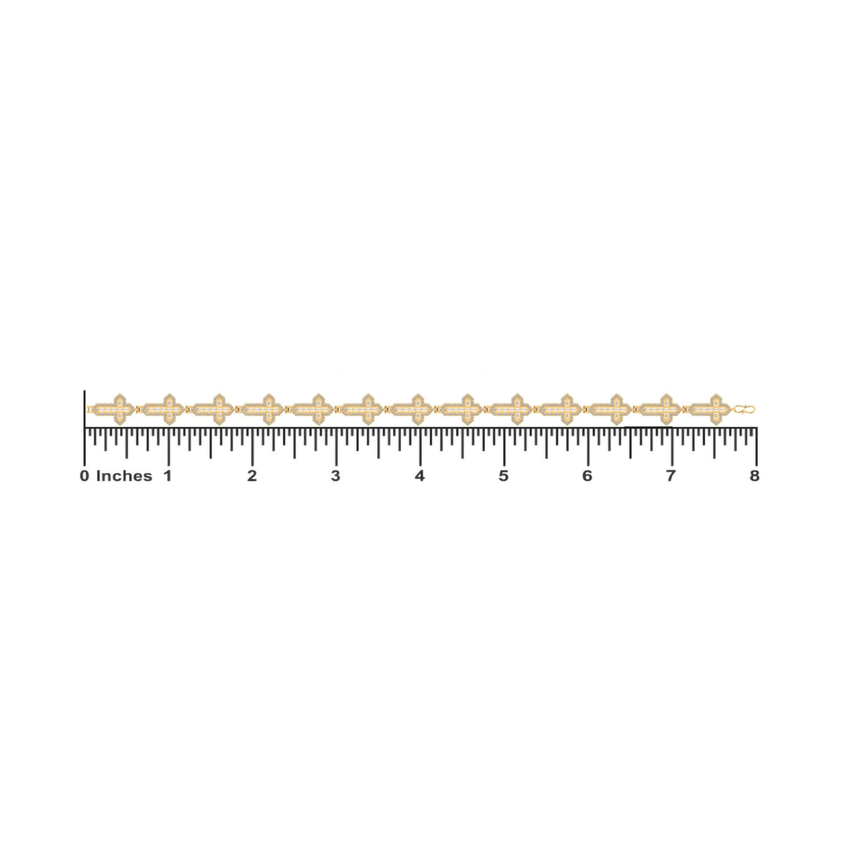 10K Yellow Gold Round Baguette Diamond Cross Religious 8 Inch Bracelet 2 Cttw