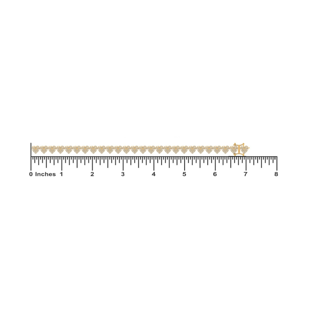 10K Yellow Gold Round Diamond Heart Designer 7 Inch Bracelet 2-7/8 Cttw