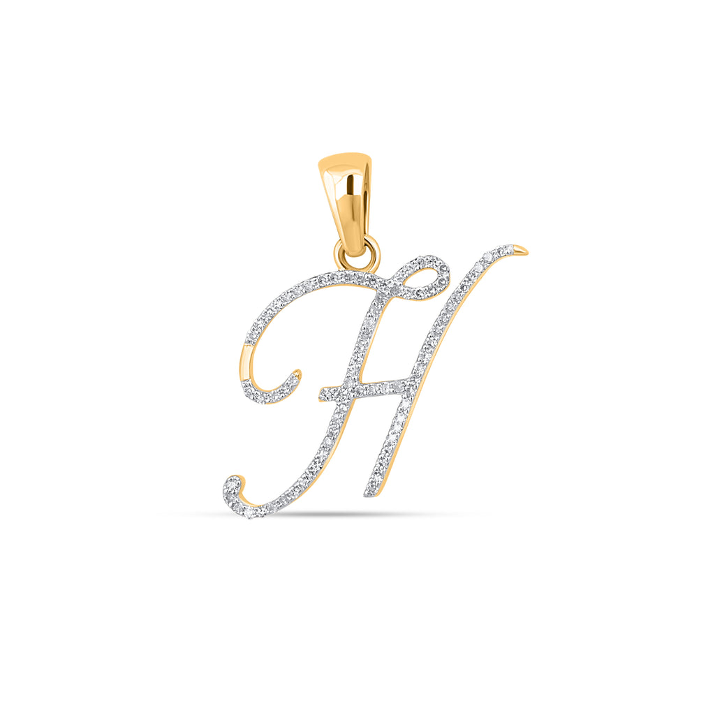 10K Yellow Gold Round Diamond H Letter Initial Pendant 1/10 Cttw