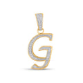 10K Yellow Gold Round Diamond G Letter Initial Pendant 1/10 Cttw
