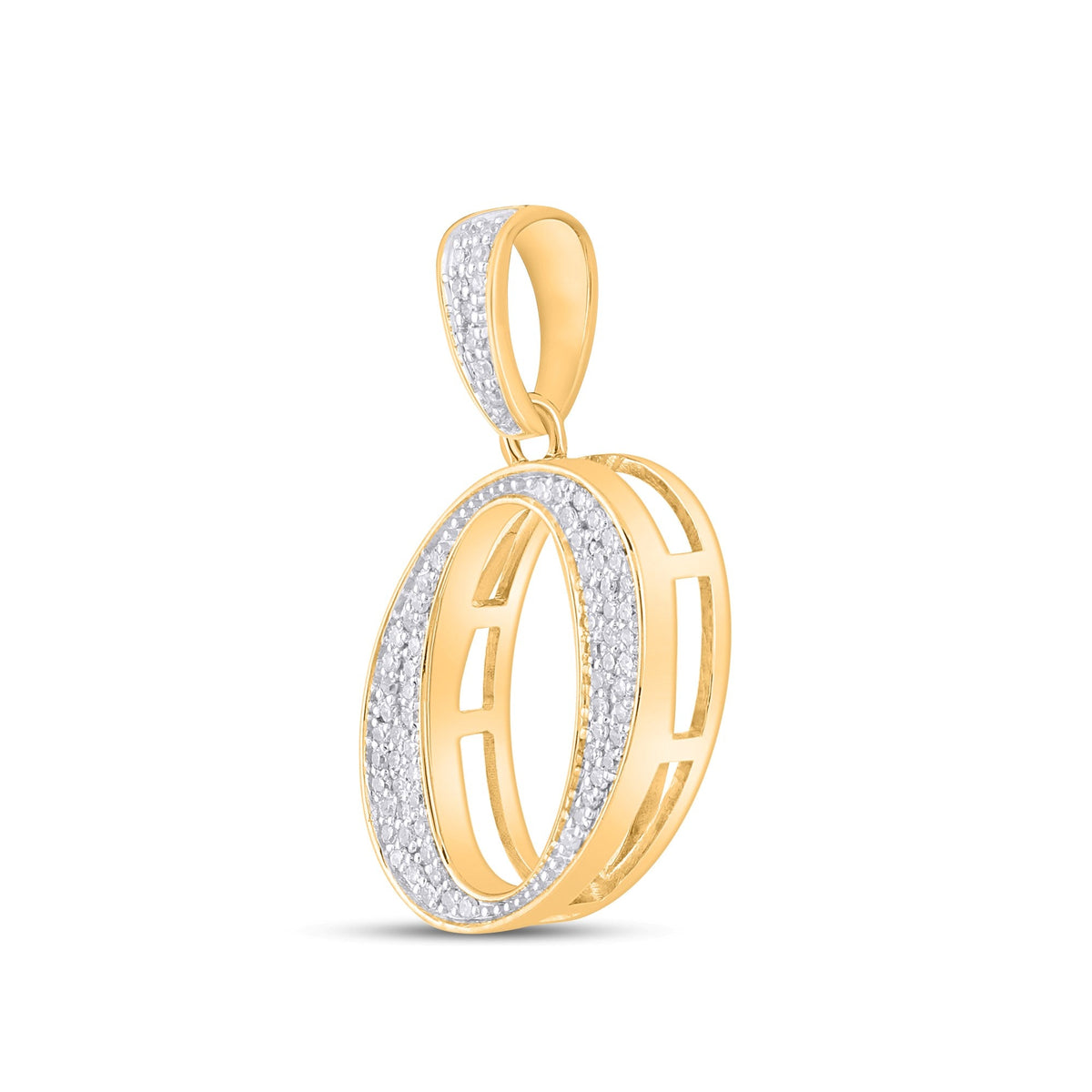 10K Yellow Gold Round Diamond O Letter Initial Pendant 1/10 Cttw