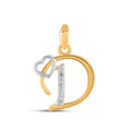 10K Yellow Gold Round Diamond D Letter Initial With Heart Pendant 1/10 Cttw