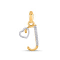 10K Yellow Gold Round Diamond J Letter Initial With Heart Pendant 1/10 Cttw