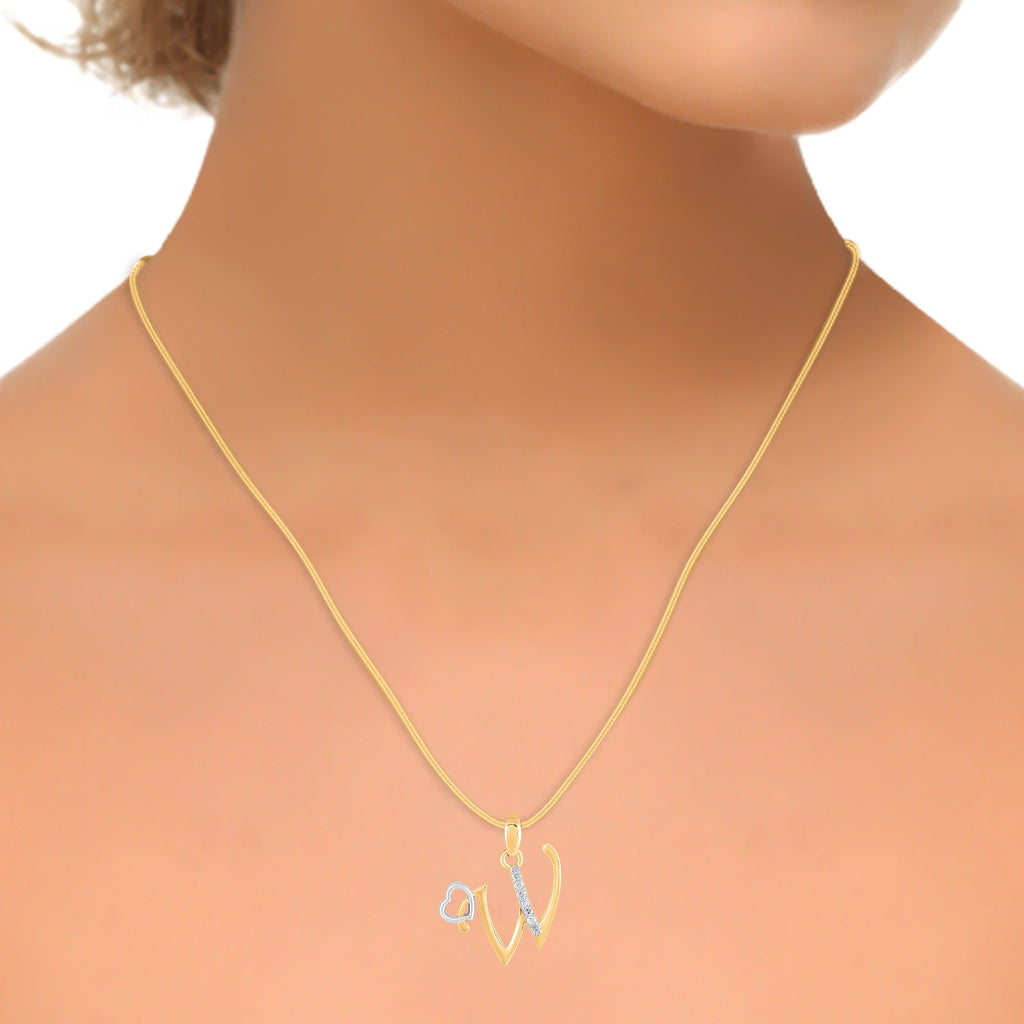 10K Yellow Gold Round Diamond W Letter Initial With Heart Pendant 1/10 Cttw