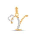 10K Yellow Gold Round Diamond Y Letter Initial With Heart Pendant 1/10 Cttw