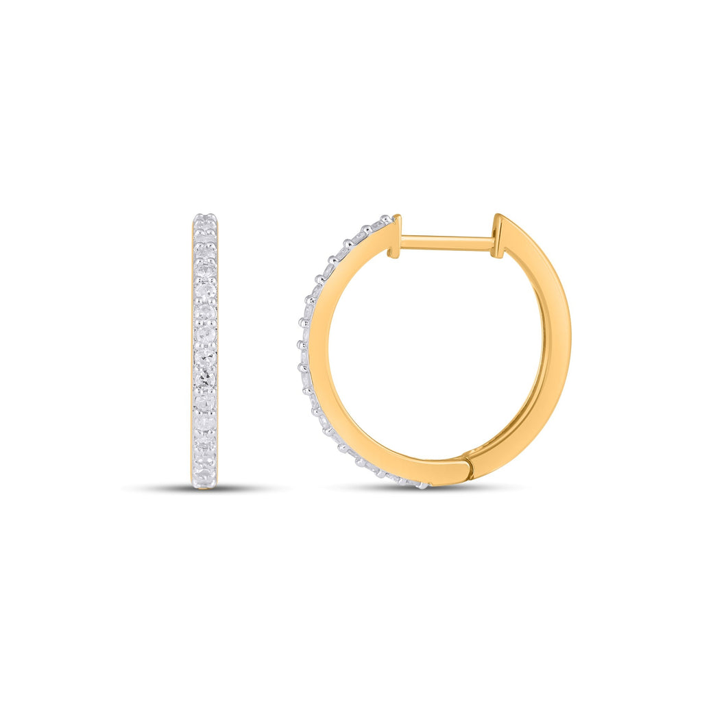 10K Yellow Gold Round Diamond Designer Hoop Earring 1/4 Cttw