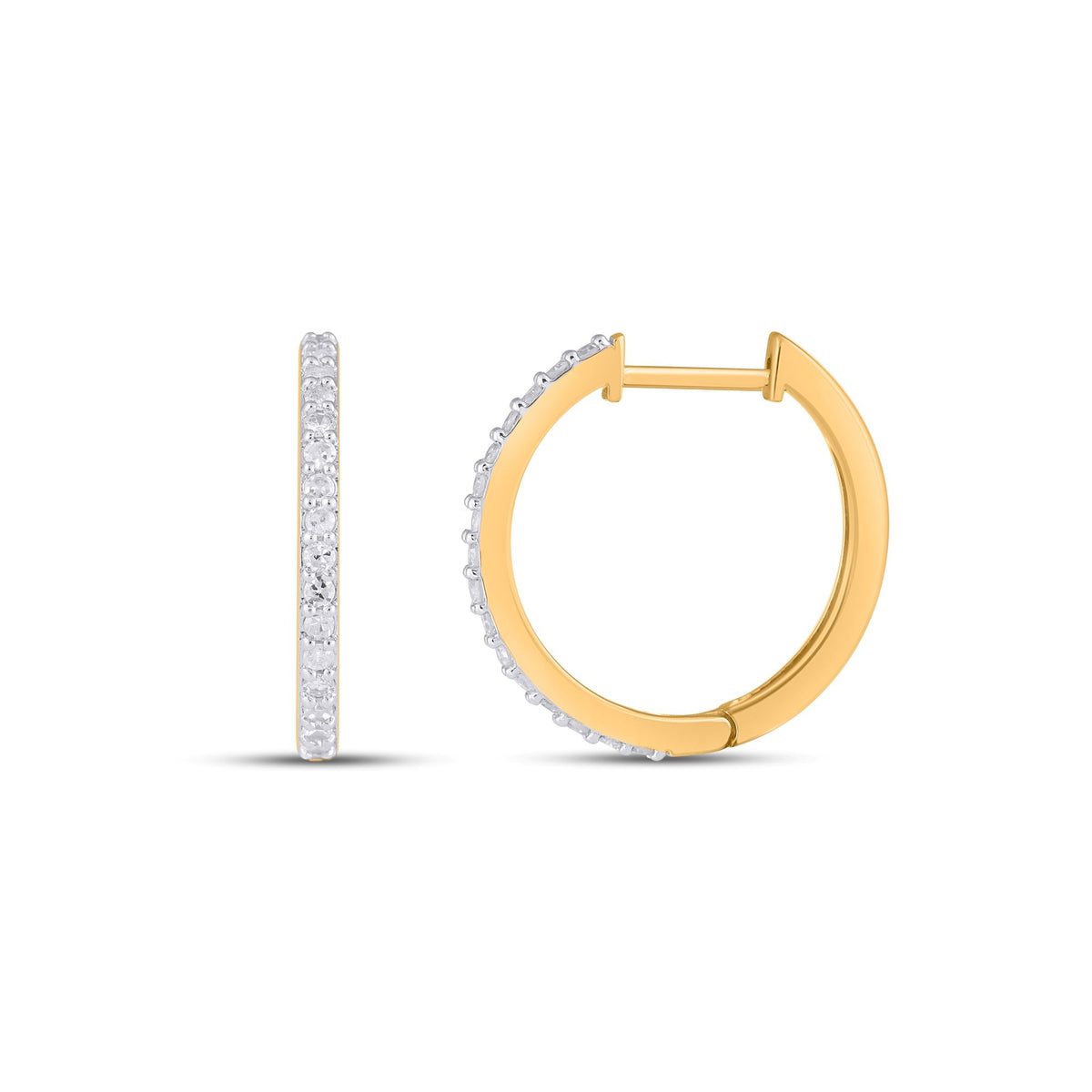 10K Yellow Gold Round Diamond Designer Hoop Earring 1/4 Cttw