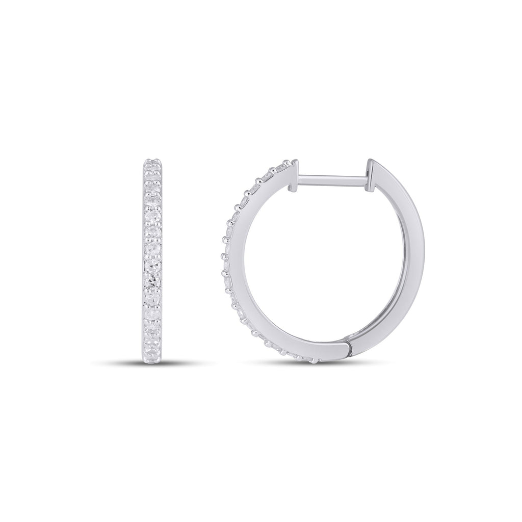 10K White Gold Round Diamond Designer Hoop Earring 1/5 Cttw
