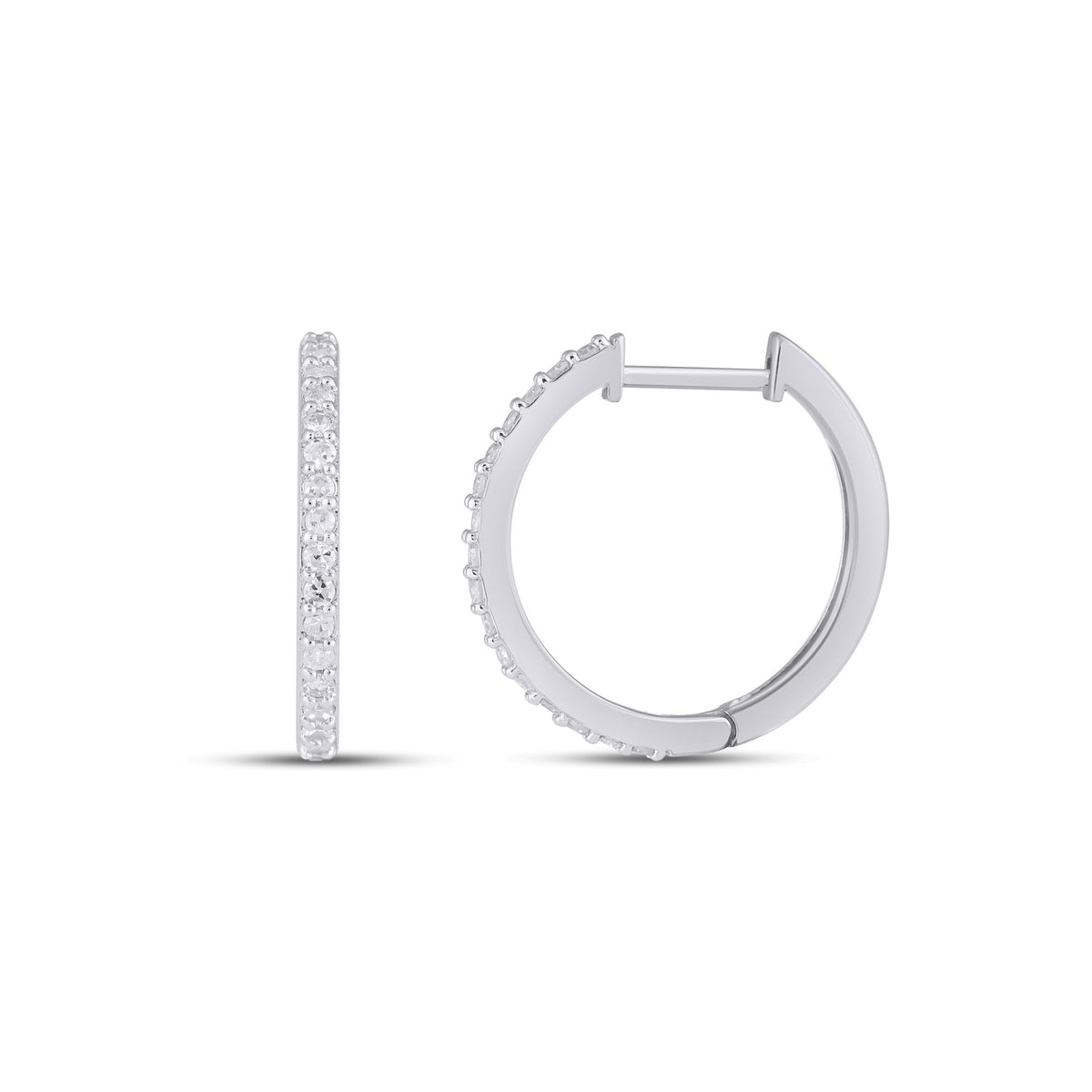 10K White Gold Round Diamond Designer Hoop Earring 1/5 Cttw